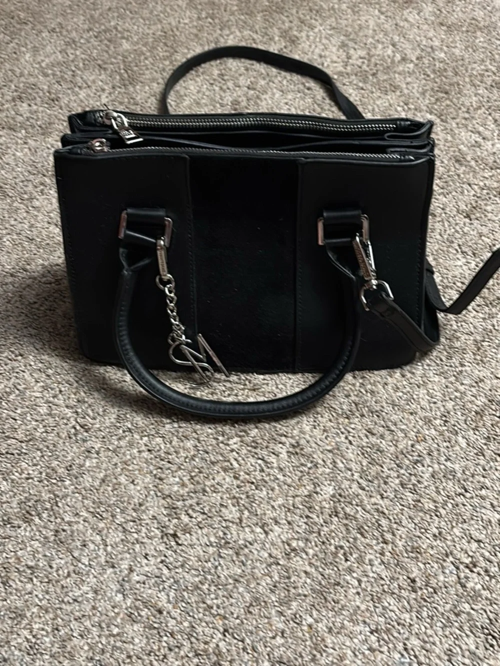 Black Women’s Structured Top-Handle Bag with Removable Strap